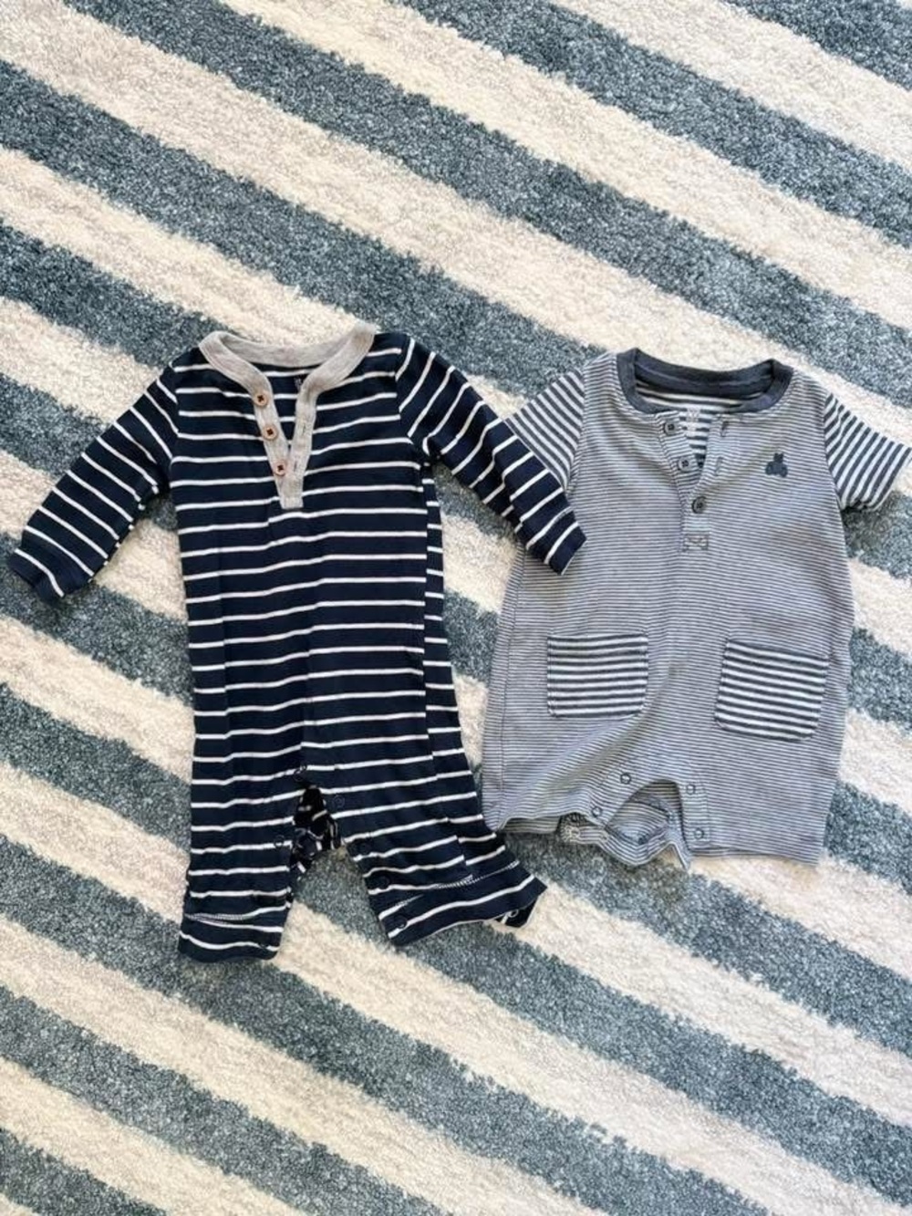 Striped Navy and Gray Baby One-Piece Rompers - 2 Pack (Carter’s and Baby Gap)